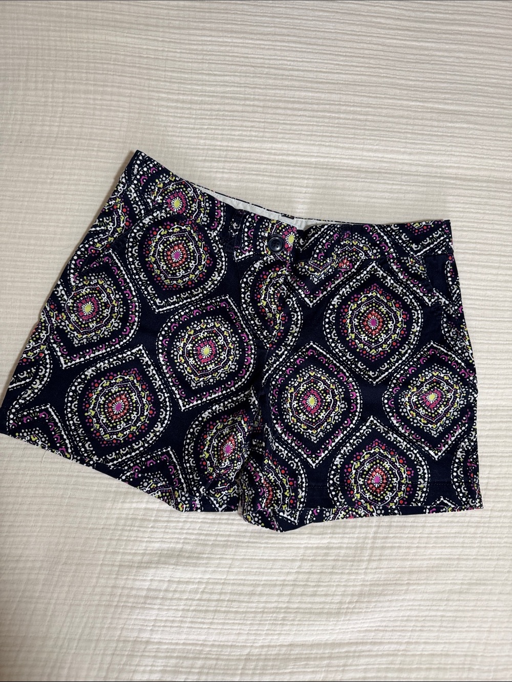 Patterned Crown and Ivy Women’s Navy Shorts with Pink and white Accent